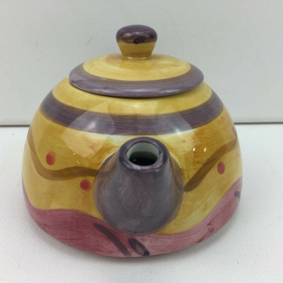 Renardi Ceramic Purple Yellow Teapot Short Spout With Lid - Picture 2 of 11